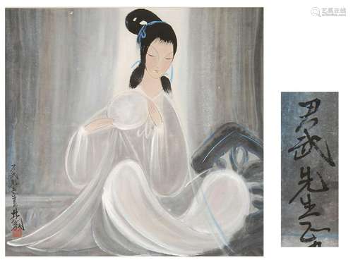 CHINESE SCROLL PAINTING  OF SEATED BEAUTY GIFT TO SAME