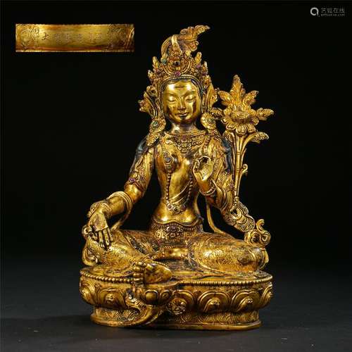 CHINESE GILT BRONZE SEATED BUDDHA