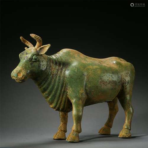 CHINESE ANCIENT BRONZE OX TABLE ITEM