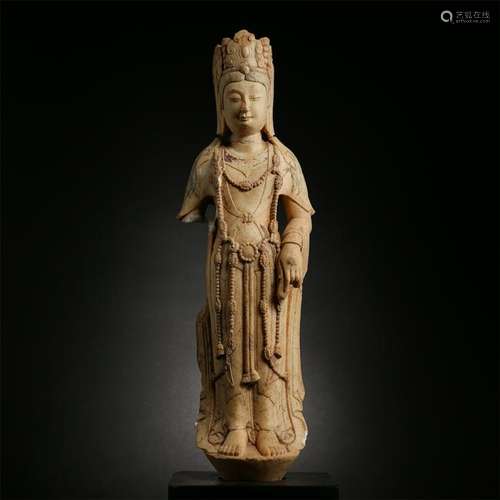 CHINESE WHITE MARBLE STANDING GUANYIN