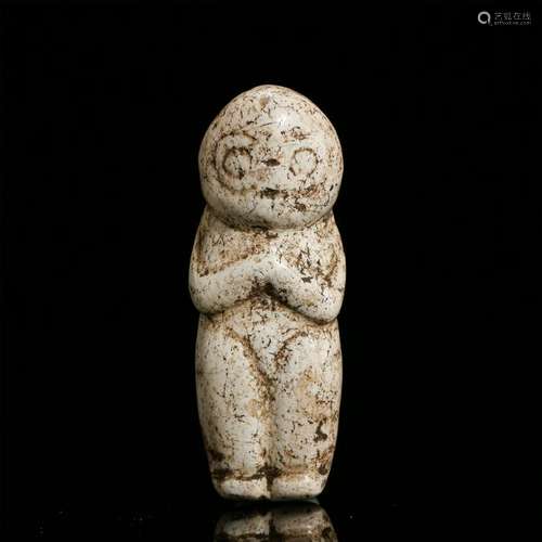 CHINESE ANCIENT JADE CHICKEN BONE WHITE FIGURE PENDANT