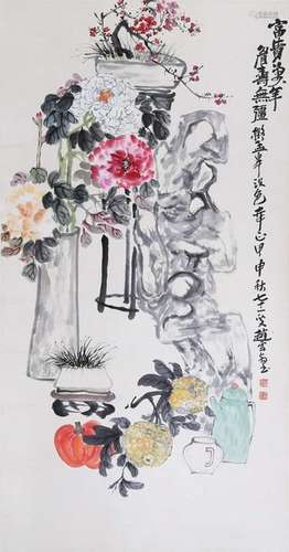 CHINESE SCROLL PAINTING OF FLOWER IN VASE