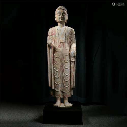 CHINESE STONE CRAVED STANDING BUDDHA