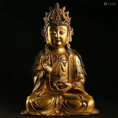 CHINESE GILT BRONZE SEATED BUDDHA