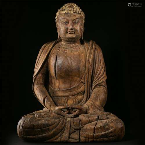 CHINESE WOOD CRAVED SEATED BUDDHA