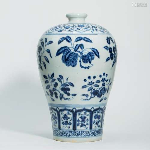 CHINESE PORCELAIN BLUE AND WHITE FLOWER MEIPING VASE