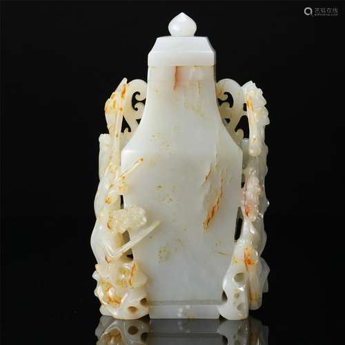 CHINESE WHITE JADE FLOWER LIDDED VASE