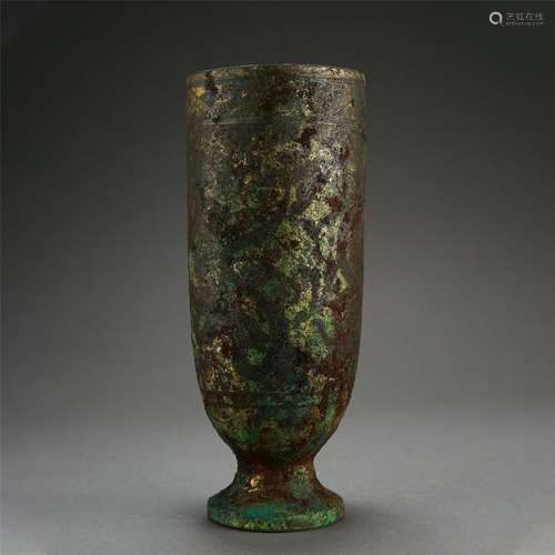 CHINESE GOLD INLAID BRONZE CUP