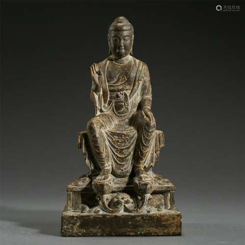 CHINESE BLACK STONE SEATED BUDDHA