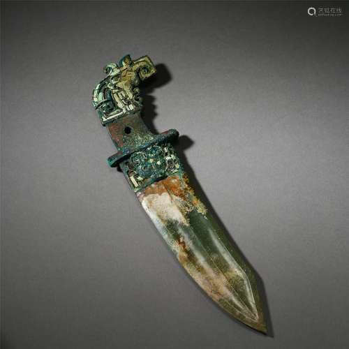 CHINESE TURQUOISE INLAID BRONZE DRAGGER