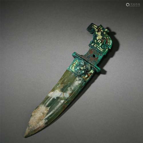 CHINESE TURQUOISE INLAID BRONZE DRAGGER