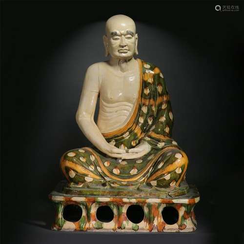 CHINESE PORCELAIN SANCAI SEATED BUDDHA