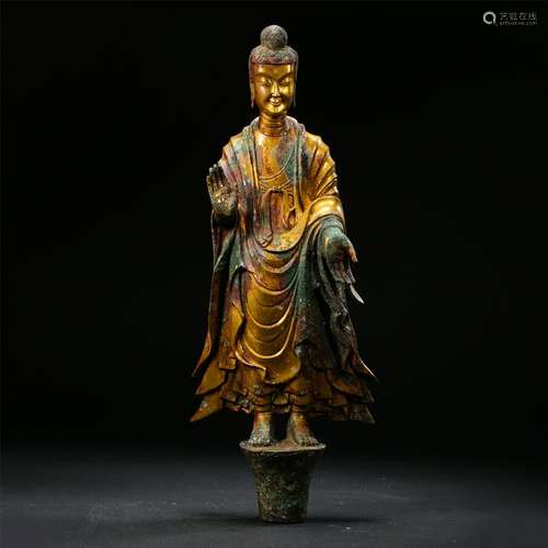 CHINESE GITL BRONZE STANDING BUDDHA