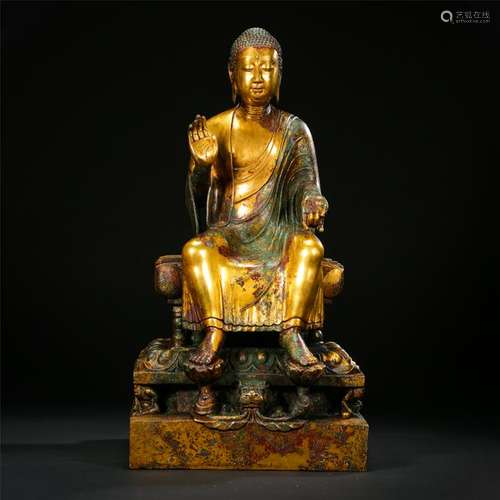 CHINESE GILT BRONZE SEATED BUDDHA