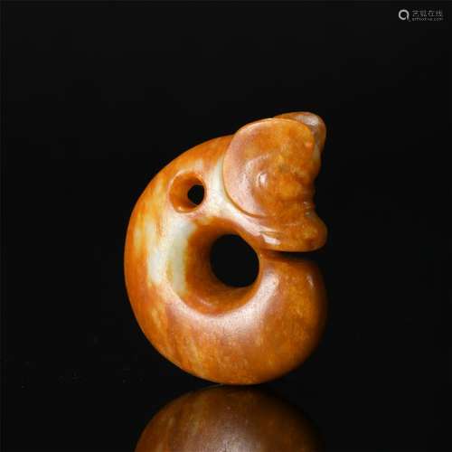 CHINESE ANCIENT JADE PIG DRAGON PENDANT