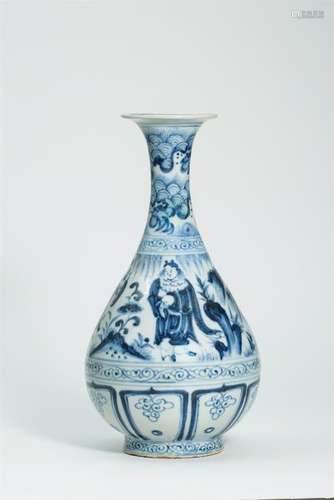 CHINESE PORCELAIN BLUE AND WHITE FIGURES YUHUCHUN VASE