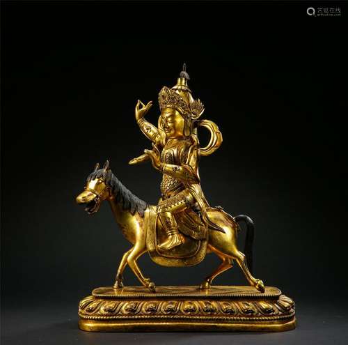 TIBETAN GITL BRONZE BUDDHIST GUARDIAN ON HORSE