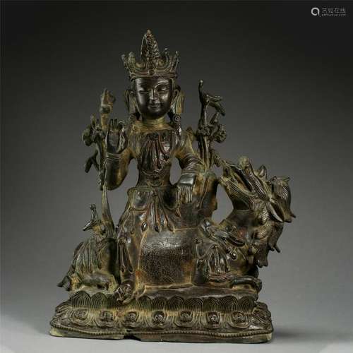 CHINESE BRONZE SEATED GUANYIN