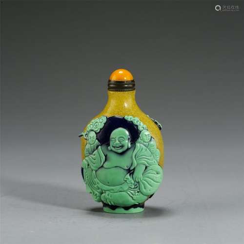 CHINESE PEKING GLASS LOHAN SNUFF BOTTLE