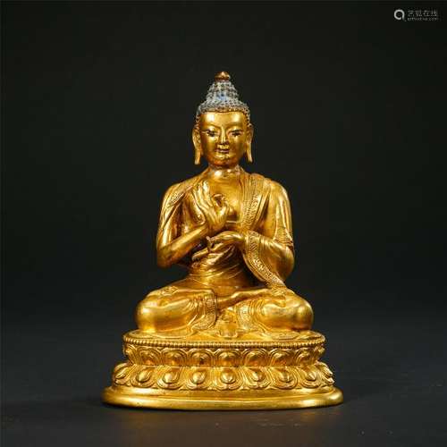 CHINESE GILT BRONZE SEATED BUDDHA