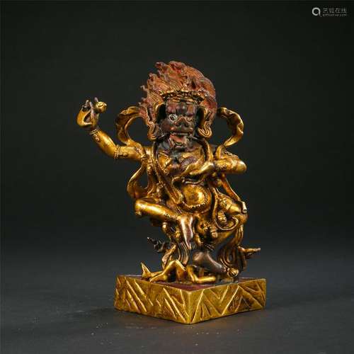 TIBETAN GILT BRONZE STANDING SAMANTAKA