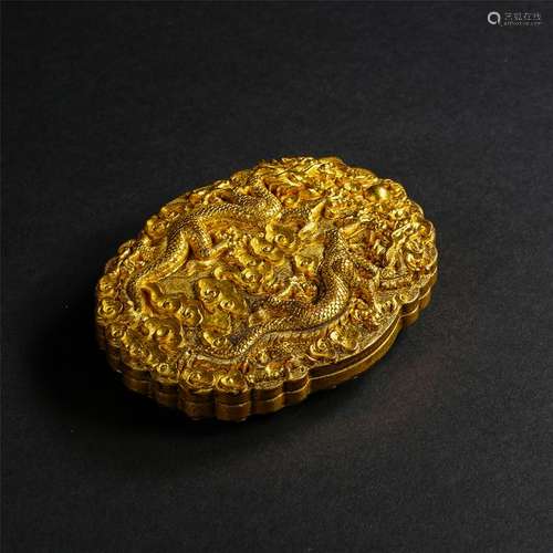 PAIR OF CHINESE GILT BRONZE DRAGON OFFICIAL OVAL