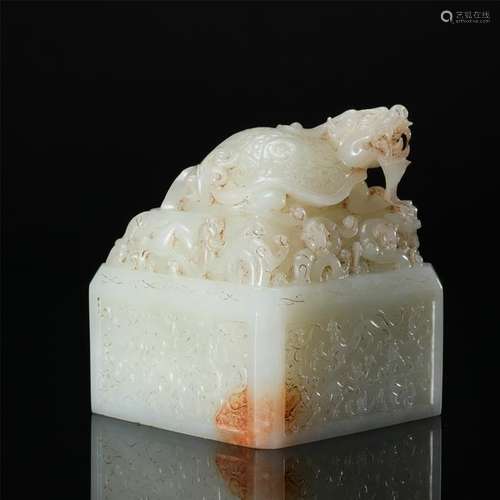 CHINESE WHITE JADE BEAST SEAL