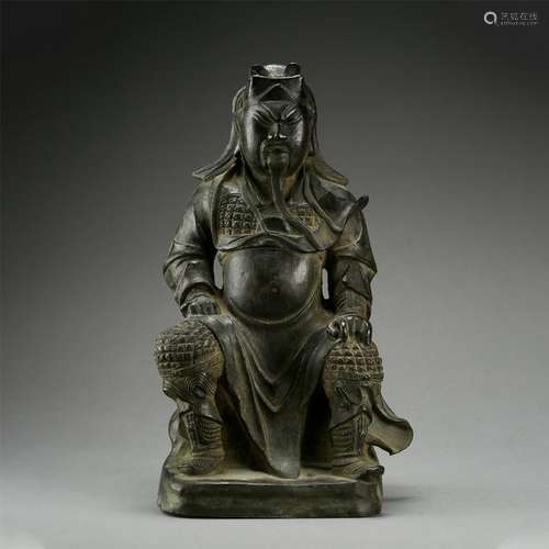 CHINESE BRONZE SEATED WARRIOR