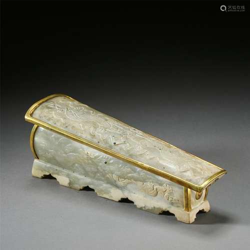 CHINESE GODL DECOR CELADON JADE COFFIN TABLE ITEM