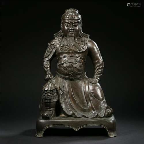 CHINESE BRONZE SEATED WARRIOR