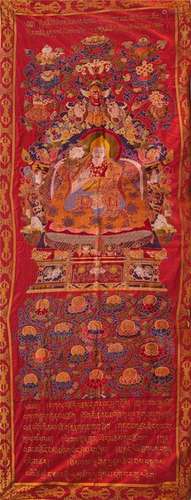 TIBETAN THANGKA OF SEATED BUDDHA TAPESTRY