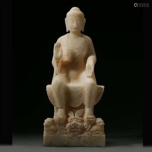 CHINESE WHITE MARBLE SEATED BUDDHA