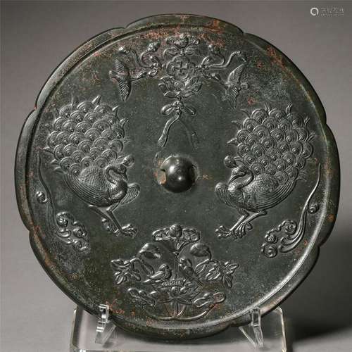 CHINESE BRONZE PEACOCK ROUND MIRROR