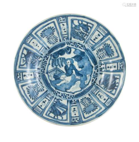 BLUE AND WHITE FIGURE PATTERN DISH