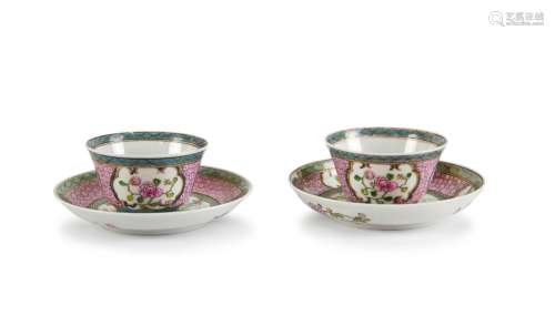 PAIR OF FAMILLE ROSE CUP AND SAUCER FLOWER PATTERN