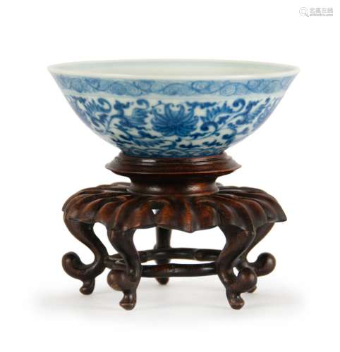 A BLUE AND WHITE 'LOTUS SCROLL' BOWL