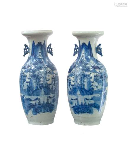 PAIR OF BLUE AND WHITE VASE