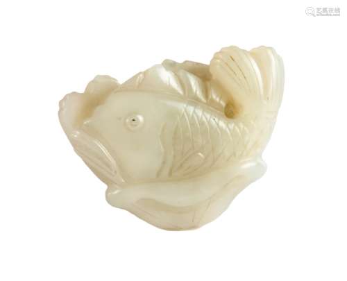 A CHINESE WHITE JADE 'FISH' CARVING