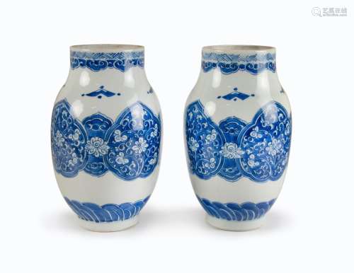 PAIR OF BLUE AND WHITE JARS