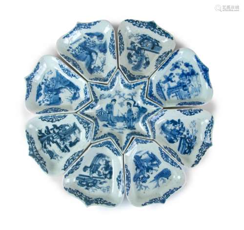 A CHINESE BLUE AND WHITE SWEETMEAT TABLE SET