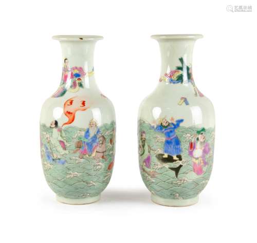 PAIR OF FAMILLE ROSE IMMORTAL VASES