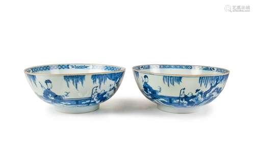 PAIR OF BLUE AND WHITE IMMORTAL BOWLS