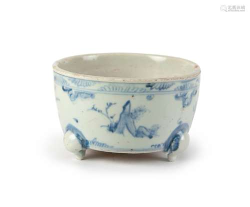 BLUE AND WHITE CRANE TRIPOD CENSER