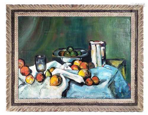 OIL ON CANVAS STILL LIFE WITH FRUIT