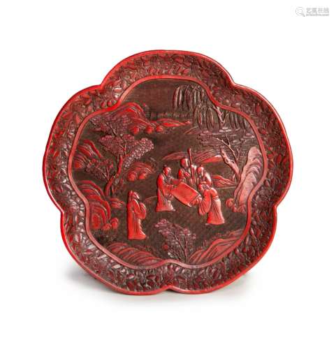 CARVED CINNABAR LACQUER BRACKET-LOBED DISH