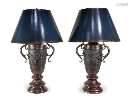 PAIR OF BRONZE STYLE LAMPS