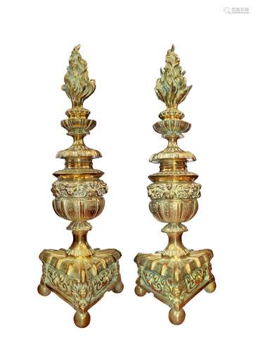 PAIR OF BRONZE GILDED FIREPLACE ORNAMENTS