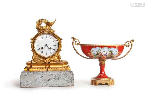 MARBLE BASE CLOCK AND GOBLET