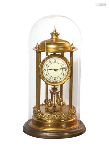 GERMAN ANNIVERSARY CLOCK UNDER GLASS DOME