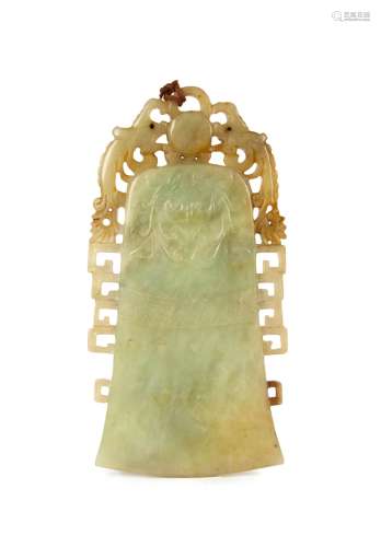 JADE BELL-SHAPED CELADON PALE AND RUSSET SCULPT